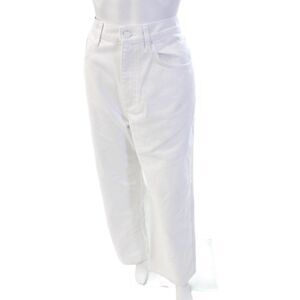 Designer Women Cropped White High-Rise Cotton Pants Size 27